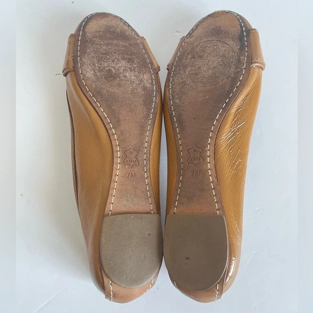 Tory Burch Clines Royal Tan Leather Ballet Flats Size 7M